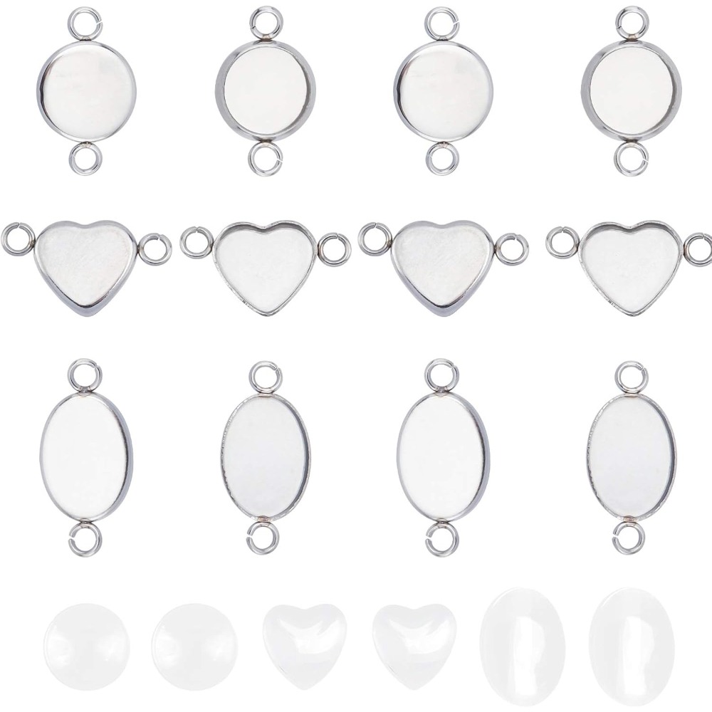 Pendant Blank Bezel - 30 Sets Oval/Flat Round/Heart Bezel Blank