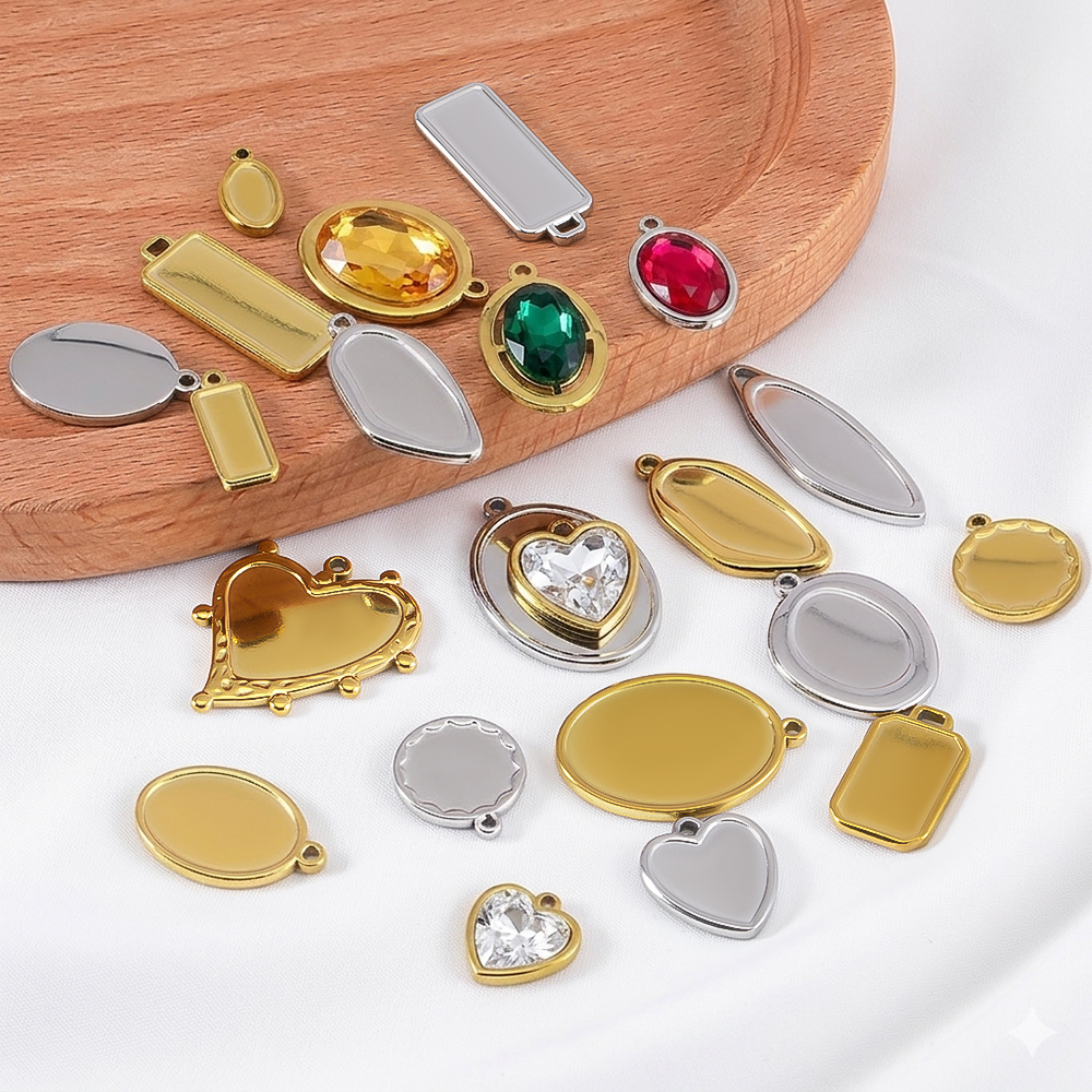 Pendant Blank Bezel - 5pcs Stainless Steel Geometry Oval Frames