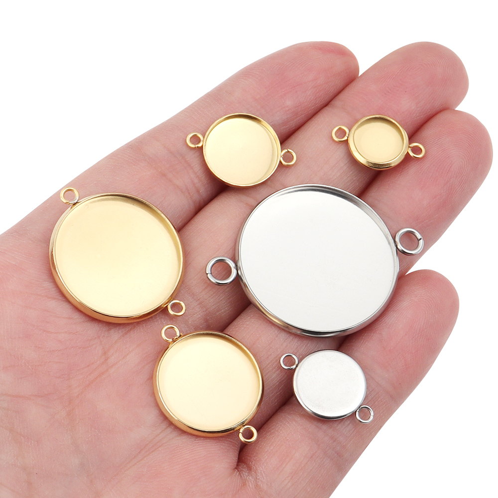 Pendant Blank Bezel - 10pcs 6-30mm Round Stainless Steel Cabochon