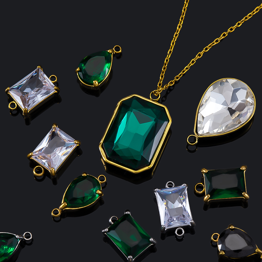 Jewelry Making Materials Wholesale - 5pcs/Lot Stainless Steel Crystal Pendants Green
