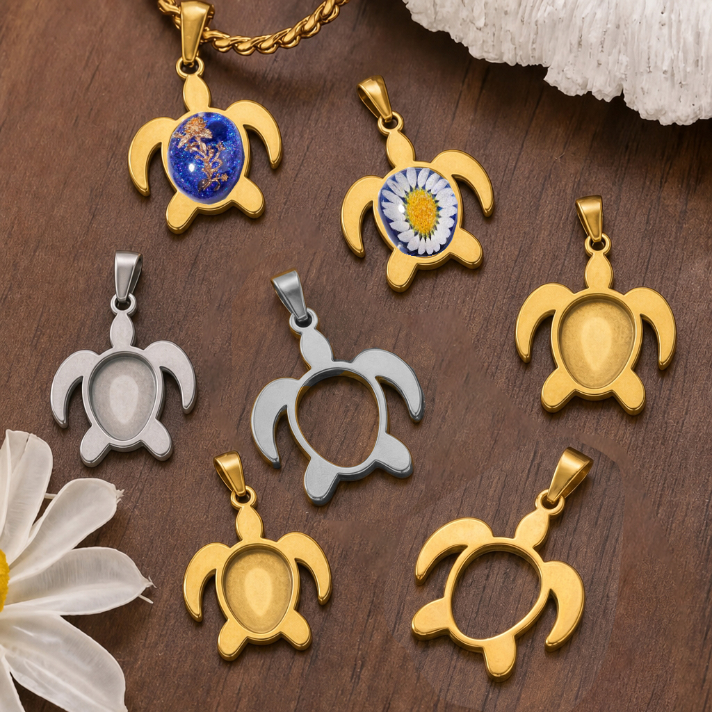 Jewelry Making Resin - 5pcs Stainless Steel Turtle Pendant Fit