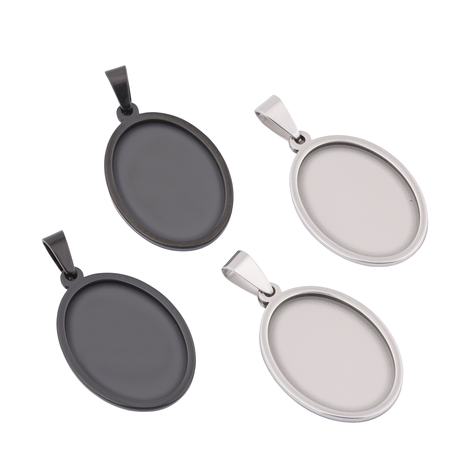 5pcs Stainless Steel Black Ova - Pendant Blank Bezel のレビューと価格
