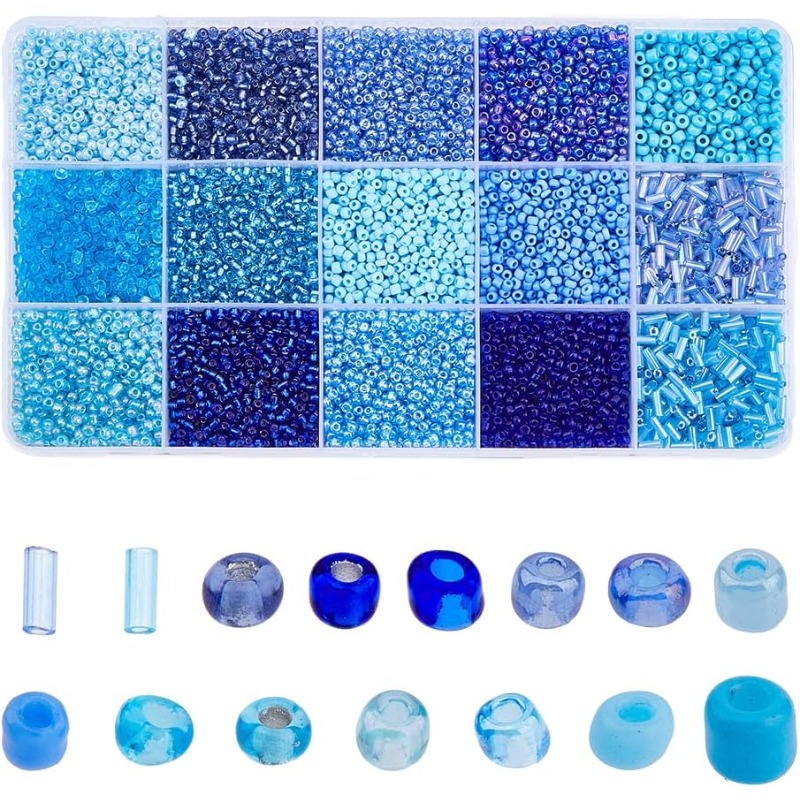 15000Pcs 15 Styles Blue Seed B - Seed Bead Tube のレビューと価格