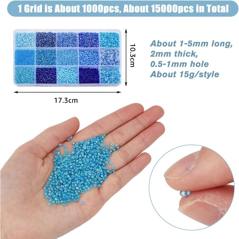 15000Pcs 15 Styles Blue Seed B - Seed Bead Tube のレビューと価格