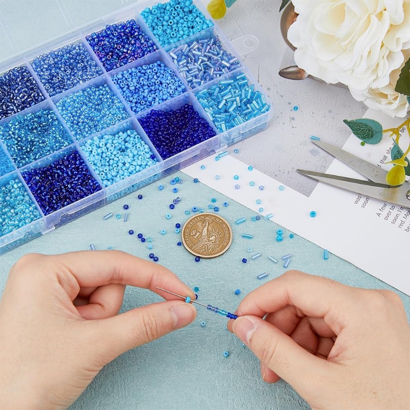 15000Pcs 15 Styles Blue Seed B - Seed Bead Tube のレビューと価格