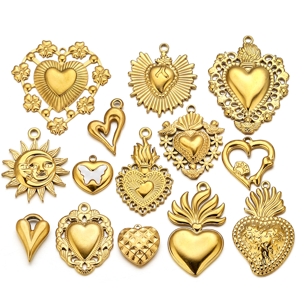 5pcs Stainless Steel Heart Sun - Jewelry Making Materials Wholesale のレビューと価格