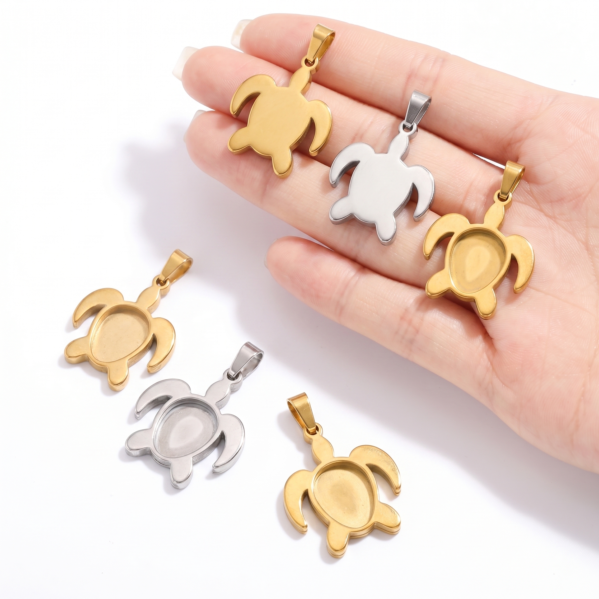 5pcs Stainless Steel Turtle Pe - Jewelry Making Resin のレビューと価格